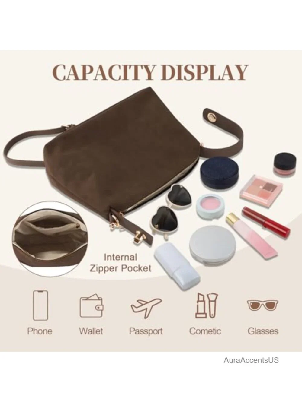 Suede Leather Hobo Bag Women Crossbody Shoulder Tote Detachable Strap